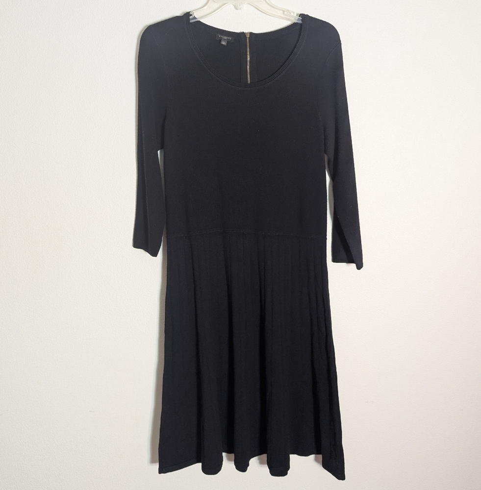 Talbots Womans Sweater Dress Solid Black Stretch Knit A-Line 3/4 Sleeve Large LP
